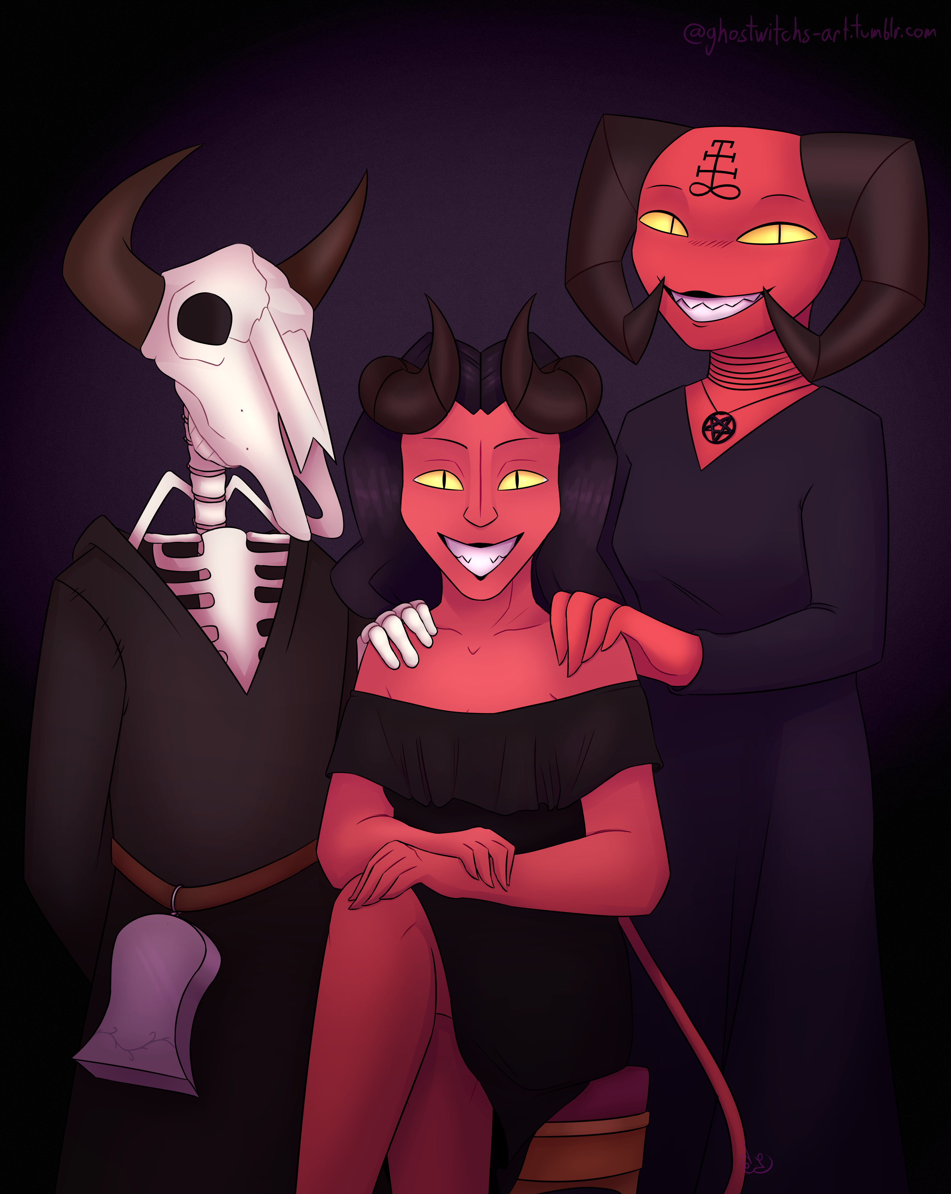 Death, Edith, and Diana posing together for a family portrait.